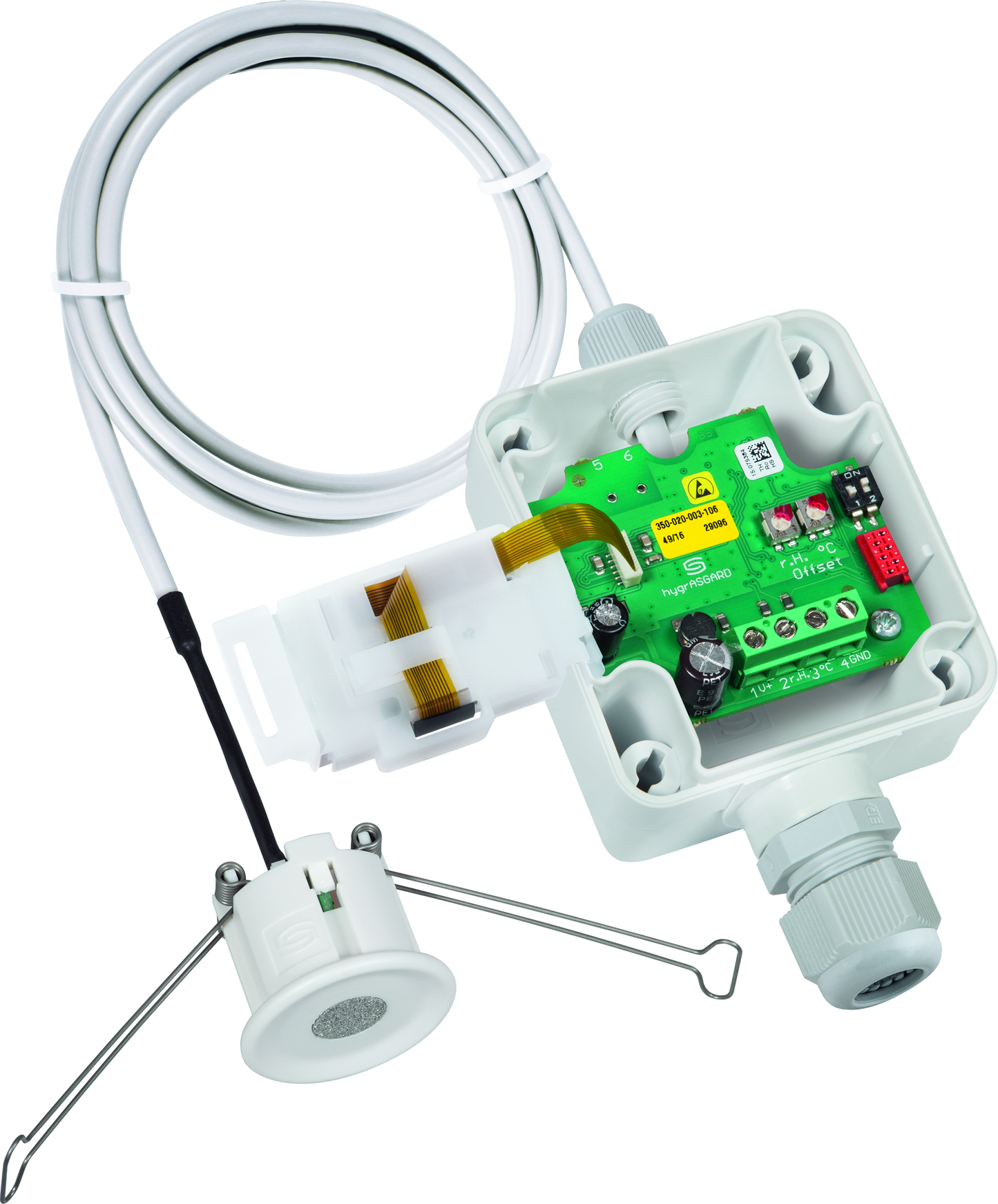 HYGRASGARD DFF-I LCD, mit geöffneter Abdeckung und LCD-Anzeige, mit Sinterfilter - S+S Regeltechnik