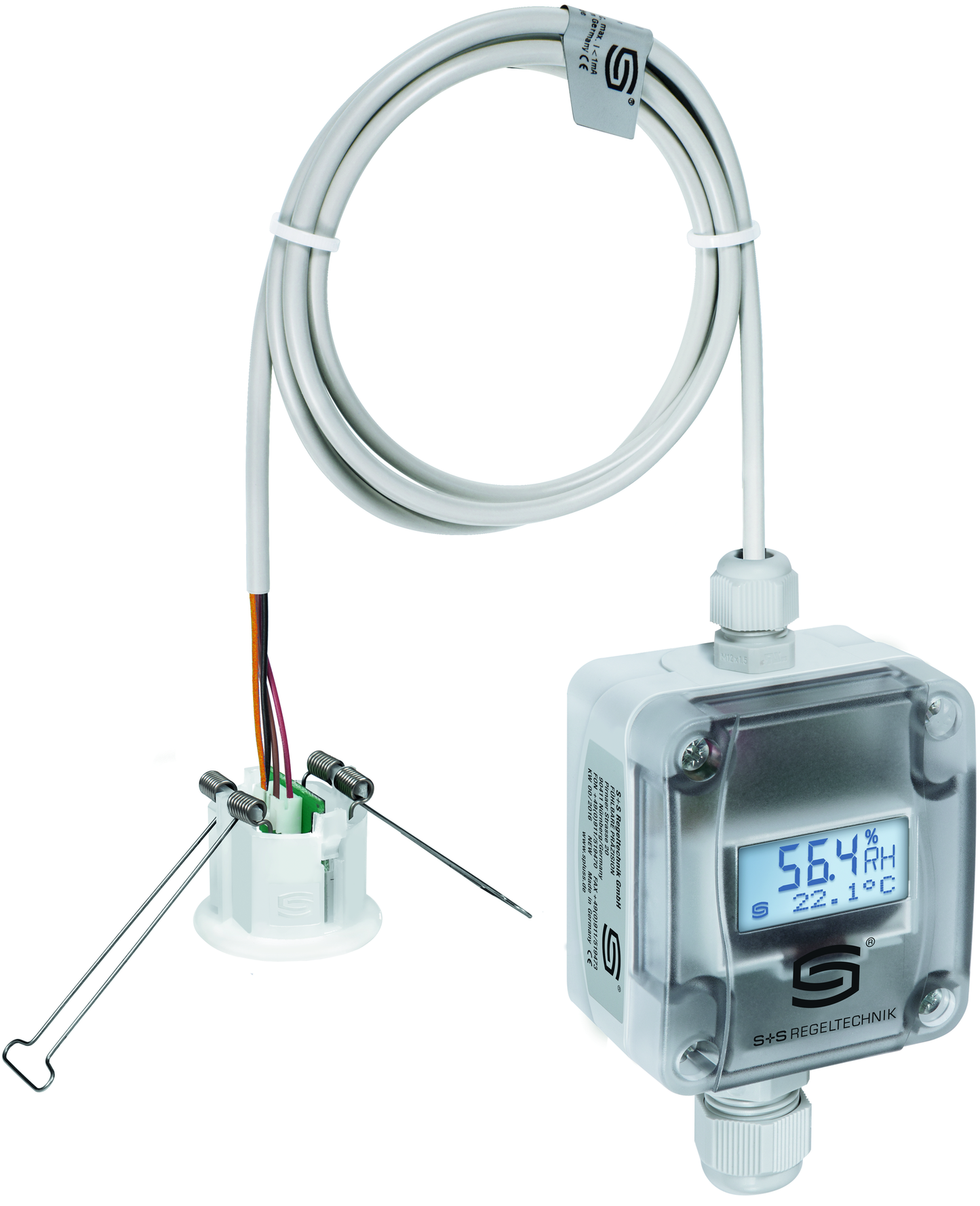Deckeneinbau-Feuchtefühler HYGRASGARD DFF-I LCD, mit LCD-Anzeige, mit Metall-Sinterfilter - S+S Regeltechnik