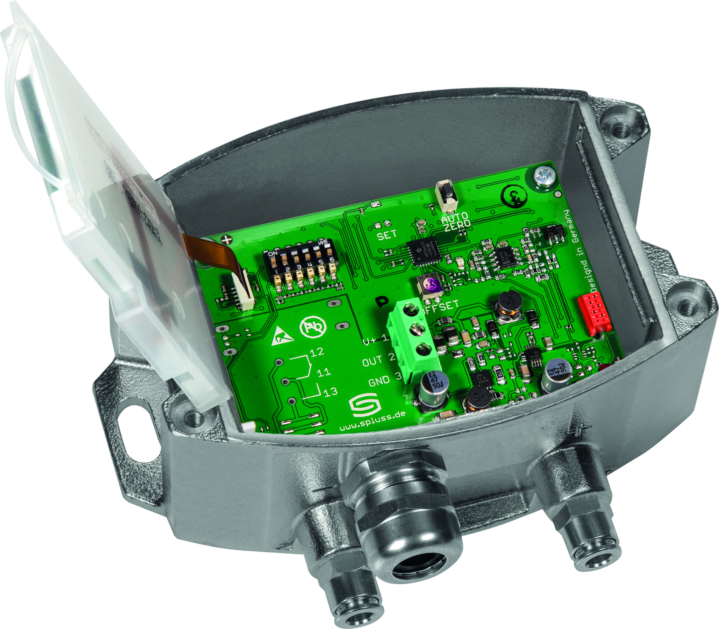PREMASGARD 7110-U VA LCD, mit geöffneter Abdeckung und LCD-Anzeige - S+S Regeltechnik