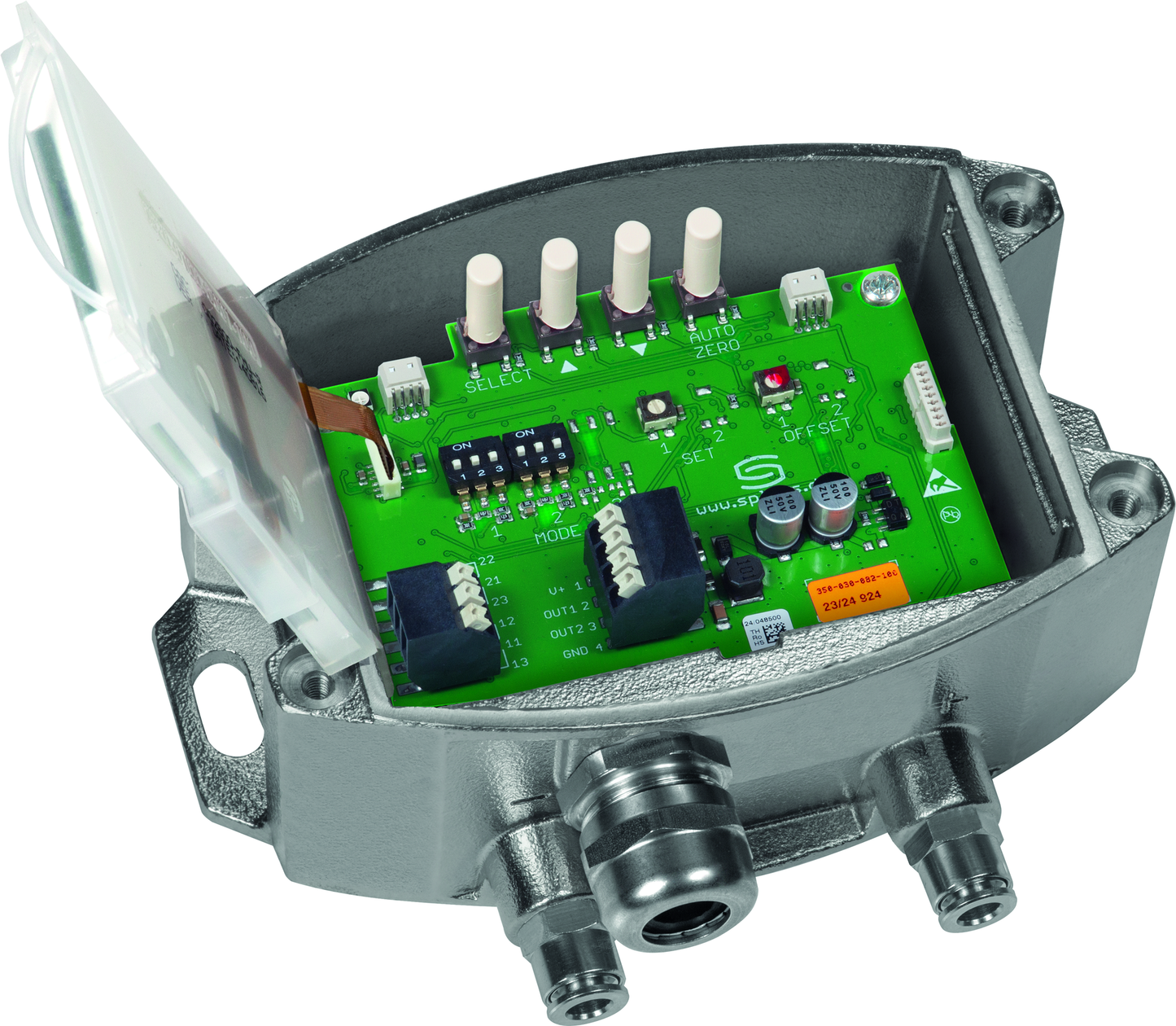 PREMASREG 7161-UW VA LCD, mit geöffneter Abdeckung und LCD-Anzeige - S+S Regeltechnik