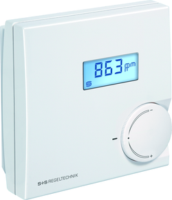 Raumfühler für Feuchte, Temperatur und CO2 AERASGARD RFTM-CO2-Modbus P LCD, mit LCD-Anzeige, mit Metall-Sinterfilter - S+S Regeltechnik