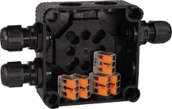 Verteilerbox zum Anschluss von 2 RS485-Teilnehmern je Port (1-4) an der powerIO®-Box, 2x Kabelverschraubung Power IO-Y-Verteiler Box - S+S Regeltechnik