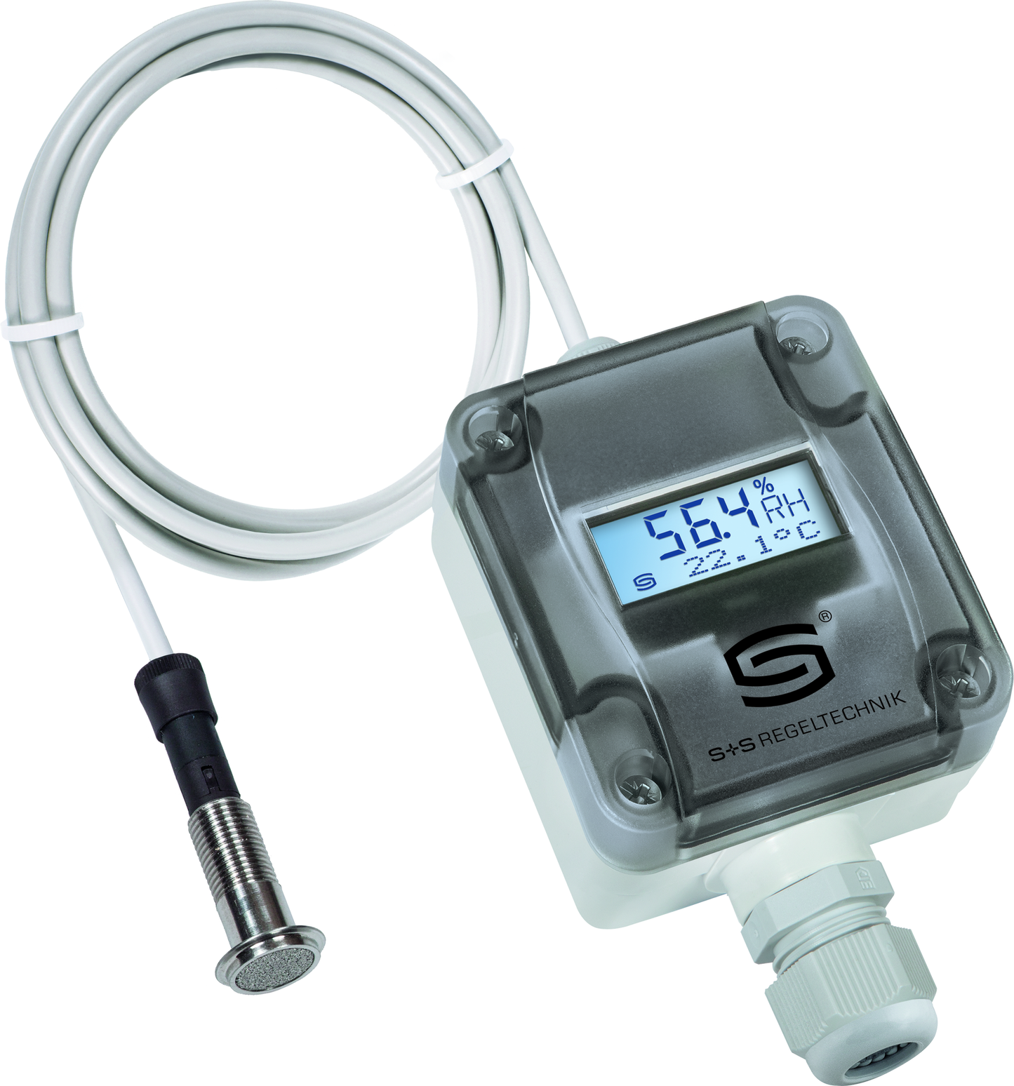 HYGRASGARD VFTF-I LCD, mit geöffneter Abdeckung, mit Metall-Sinterfilter - S+S Regeltechnik