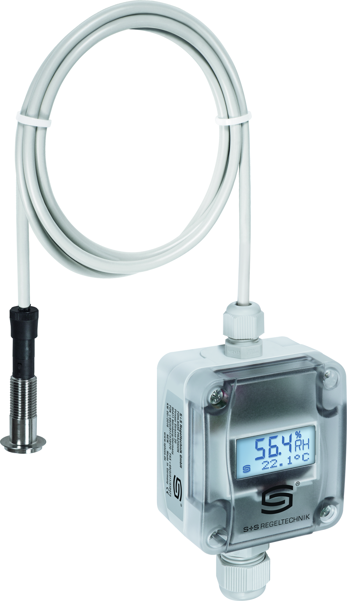 Vitrinen-Feuchte- und Temperaturfühler HYGRASGARD VFTF-I LCD, mit LCD-Anzeige, mit Metall-Sinterfilter - S+S Regeltechnik