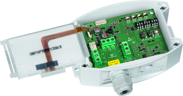 AERASGARD ACO2-W LCD, mit geöffneter Abdeckung und LCD-Anzeige, mit Sinterfilter - S+S Regeltechnik