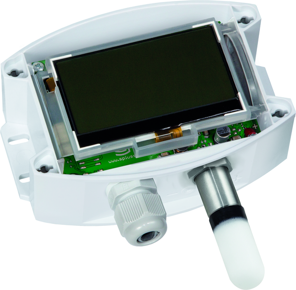 HYGRASGARD AFF-U LCD, mit geöffneter Abdeckung, mit Kunststoff-Sinterfilter - S+S Regeltechnik