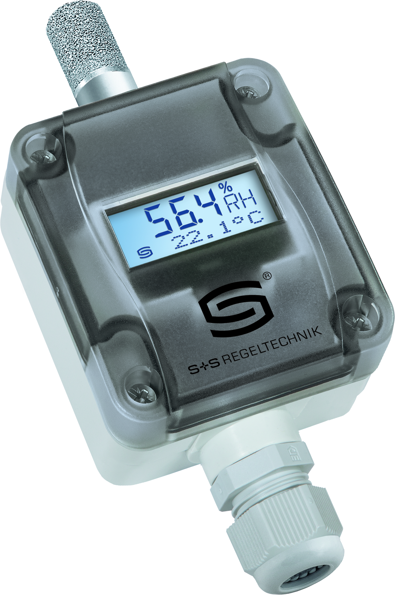HYGRASGARD AFF-SD-I LCD, mit geöffneter Abdeckung, mit Metall-Sinterfilter - S+S Regeltechnik
