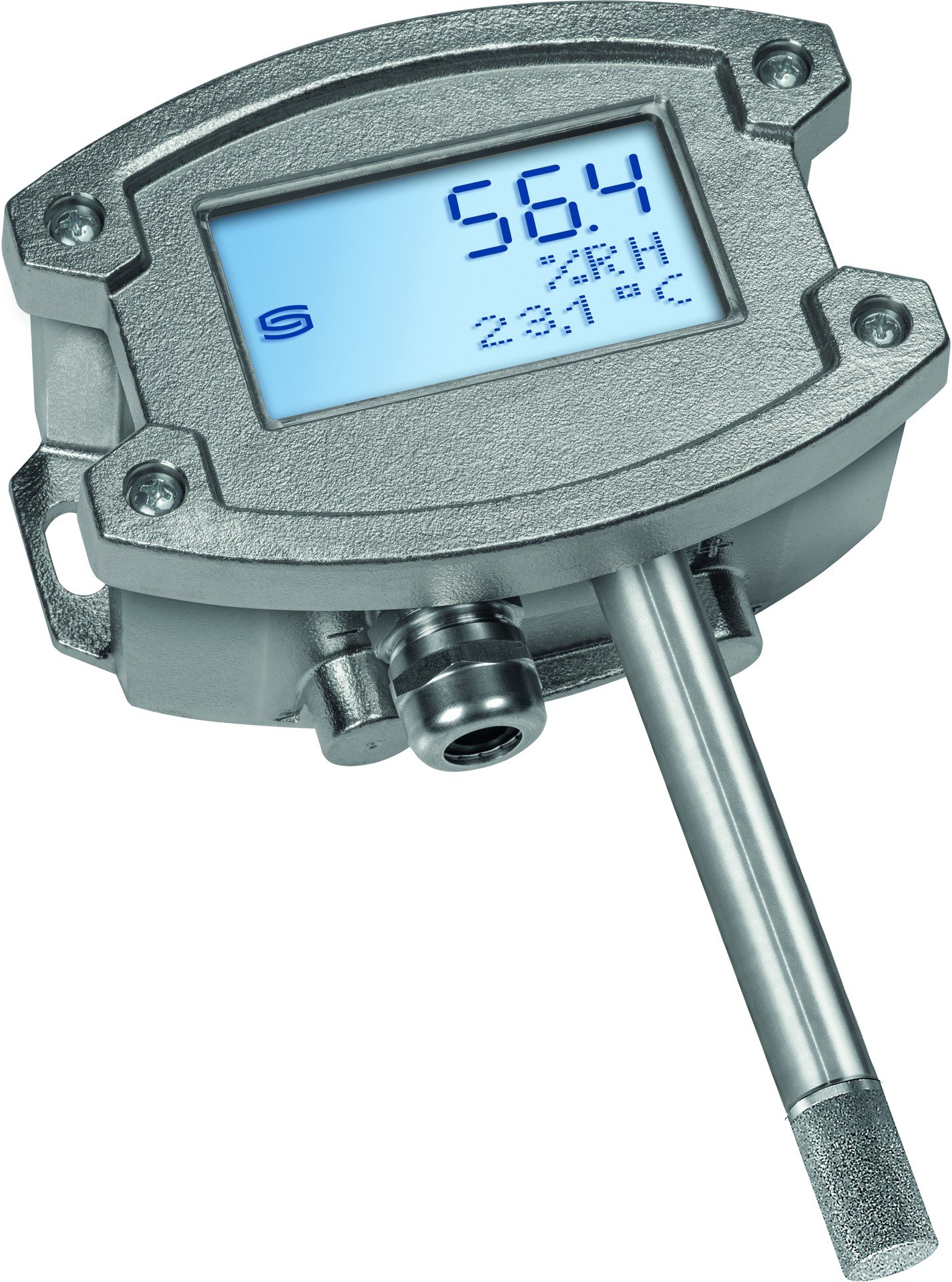 HYGRASGARD AFTF-20-I VA LCD, mit geöffneter Abdeckung, mit Sinterfilter - S+S Regeltechnik