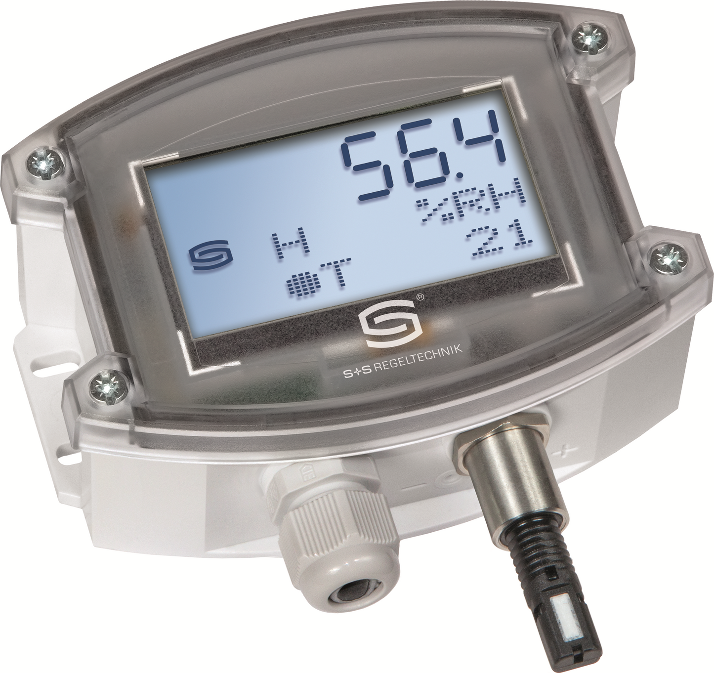 HYGRASREG AFTF-45-U/W LCD, mit geöffneter Abdeckung - S+S Regeltechnik