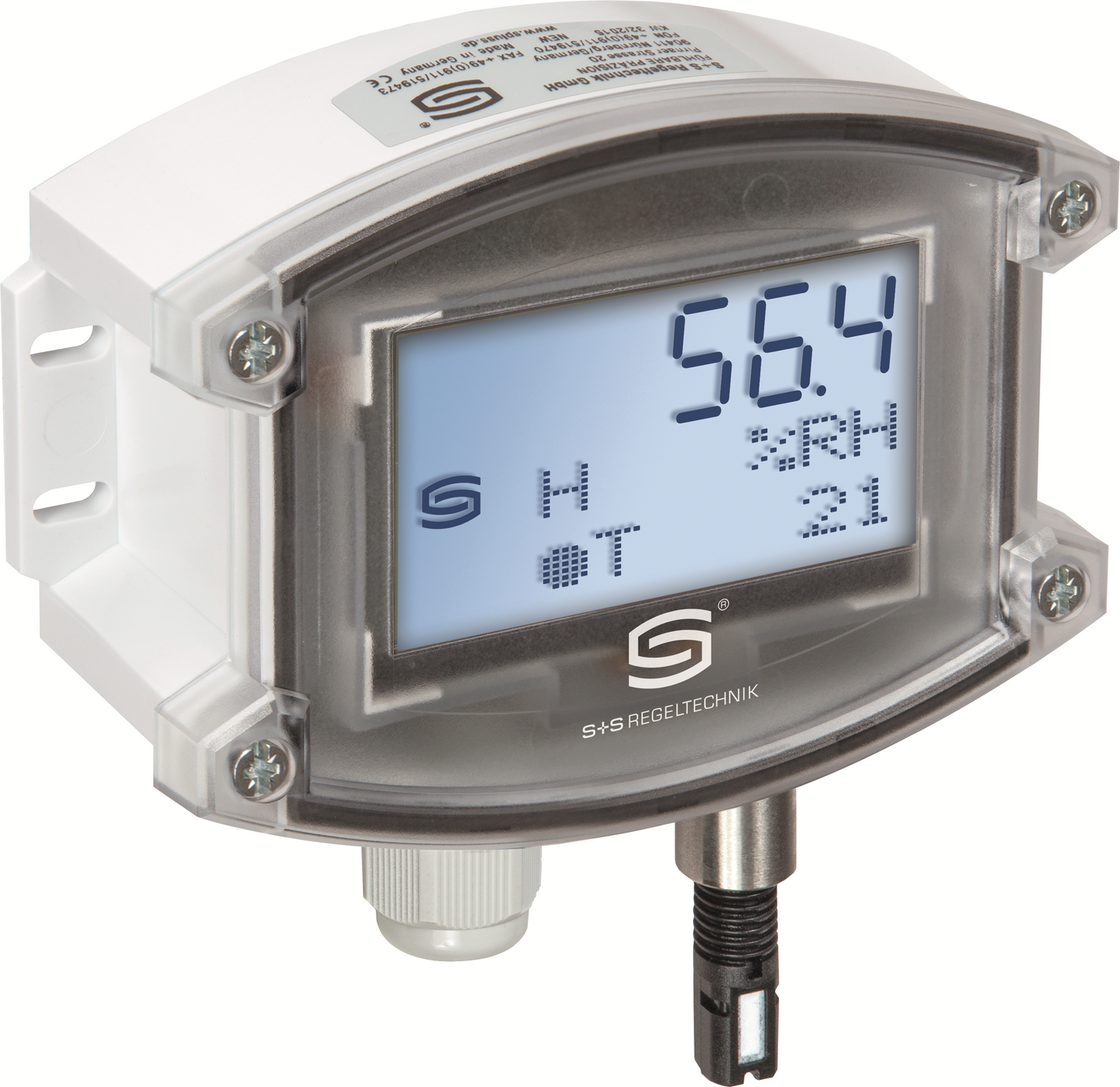 Aufputz- Feuchte- und Temperaturfühler HYGRASREG AFTF-45-U/W LCD, mit LCD-Anzeige - S+S Regeltechnik