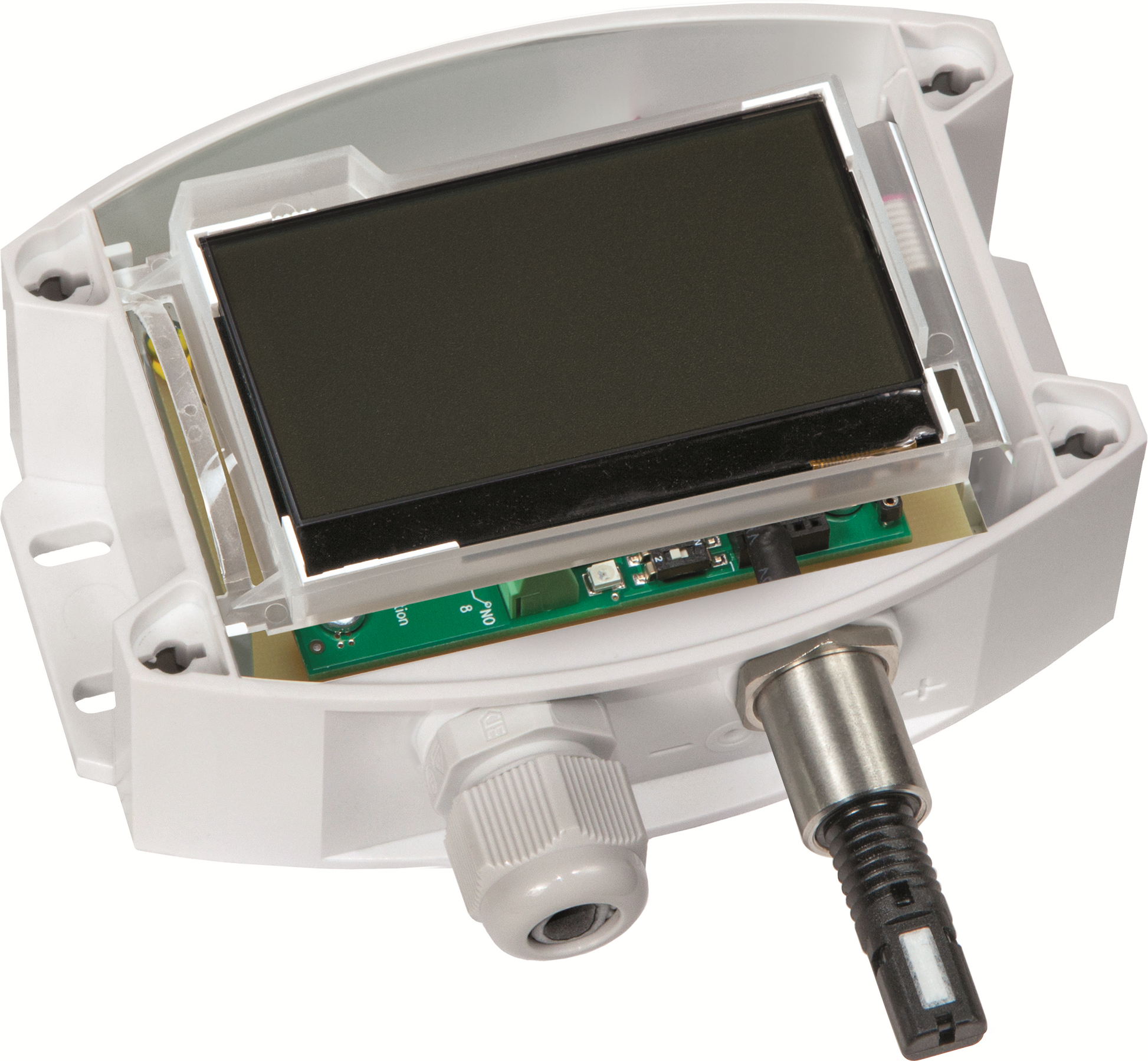 HYGRASREG AFTF-45-U/W LCD, mit geöffneter Abdeckung - S+S Regeltechnik