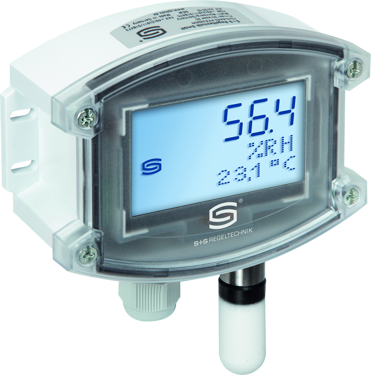 Aufputzfeuchte- und Temperaturfühler HYGRASGARD AFTF-I LCD, mit LCD-Anzeige, mit Kunststoff-Sinterfilter - S+S Regeltechnik