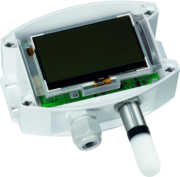 AERASGARD AFTM-LQ-CO2-W LCD, mit geöffneter Abdeckung, mit Kunststoff-Sinterfilter - S+S Regeltechnik