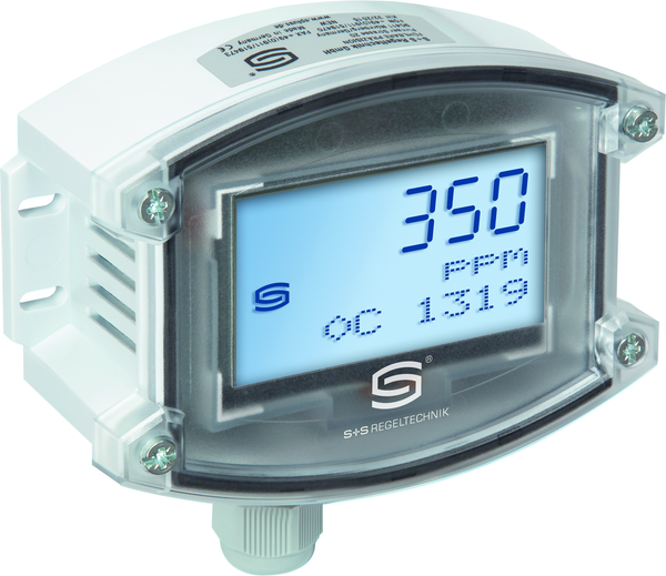 Aufputzfühler für CO2-Gehalt und Luftgüte AERASGARD ALQ-CO2-W LCD, mit LCD-Anzeige, mit Metall-Sinterfilter - S+S Regeltechnik