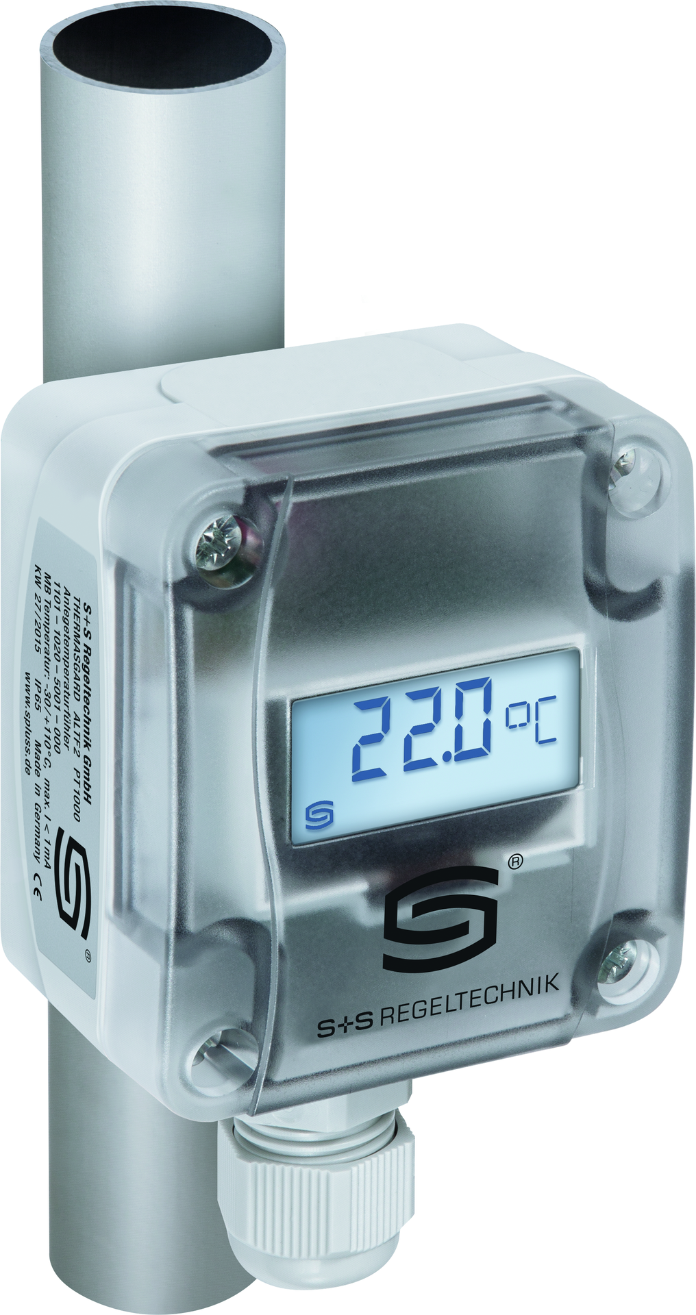 Anlegetemperaturfühler / Rohranlegemessumformer THERMASGARD ALTM1-U LCD, mit LCD-Anzeige - S+S Regeltechnik