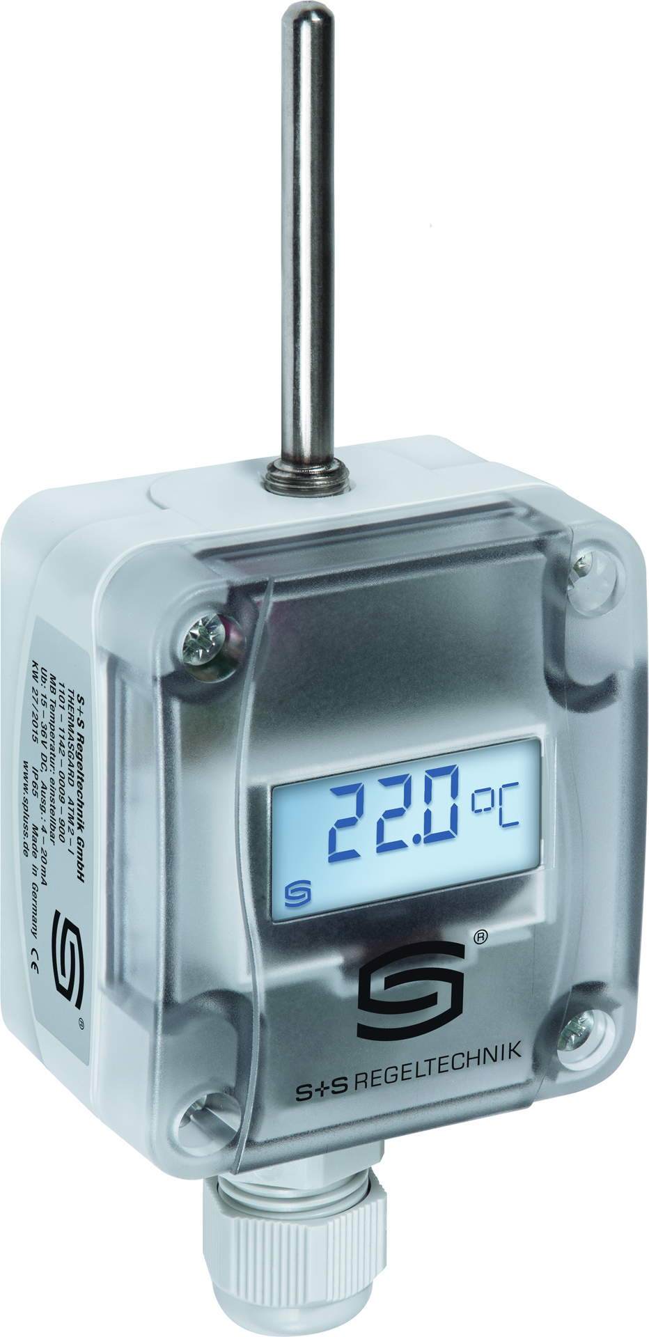 Außentemperatur- / Feuchtraumtemperaturmessumformer THERMASGARD ATM2-I LCD, mit LCD-Anzeige - S+S Regeltechnik