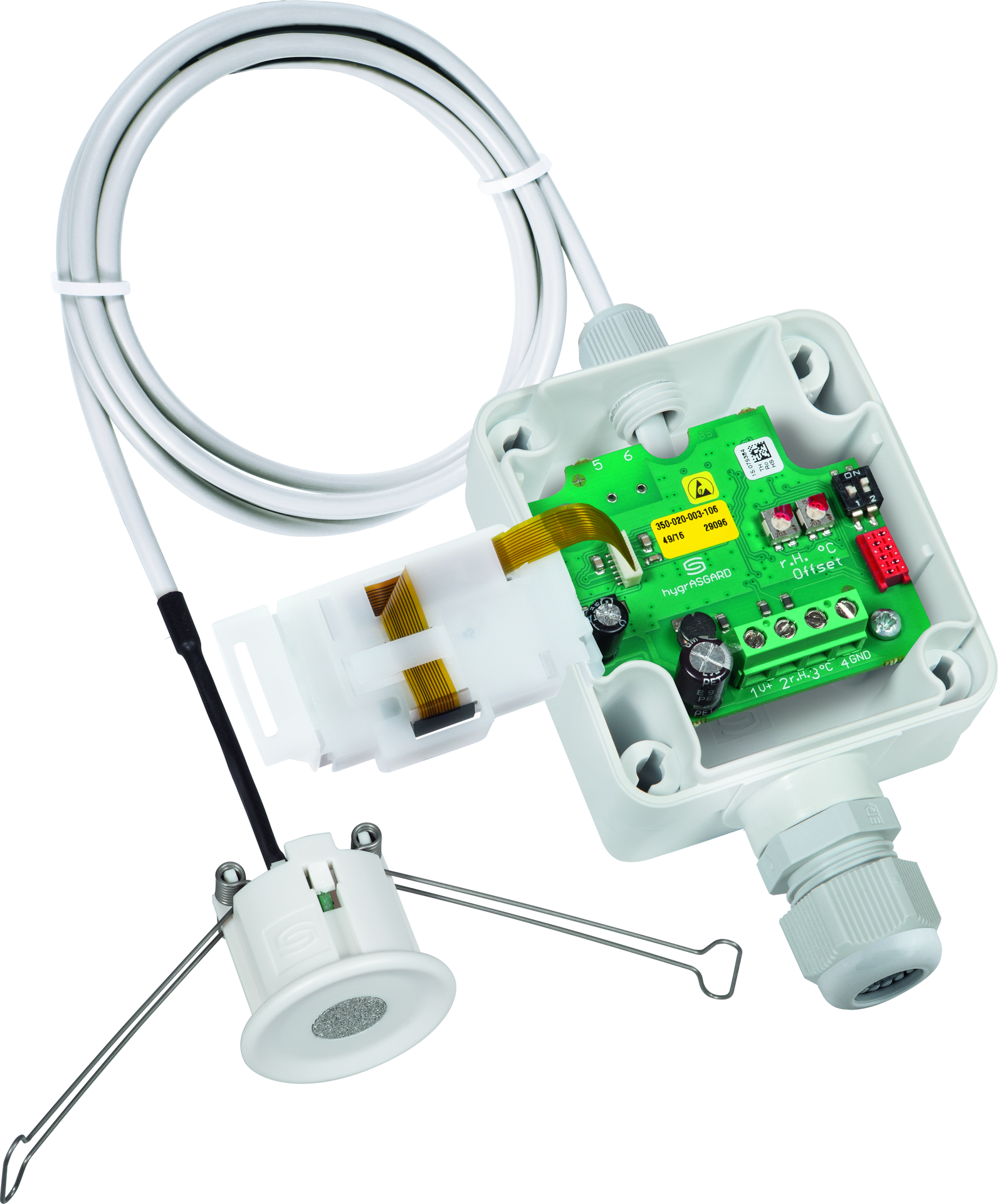 HYGRASGARD DFF-I LCD, mit geöffneter Abdeckung und LCD-Anzeige, mit Sinterfilter - S+S Regeltechnik
