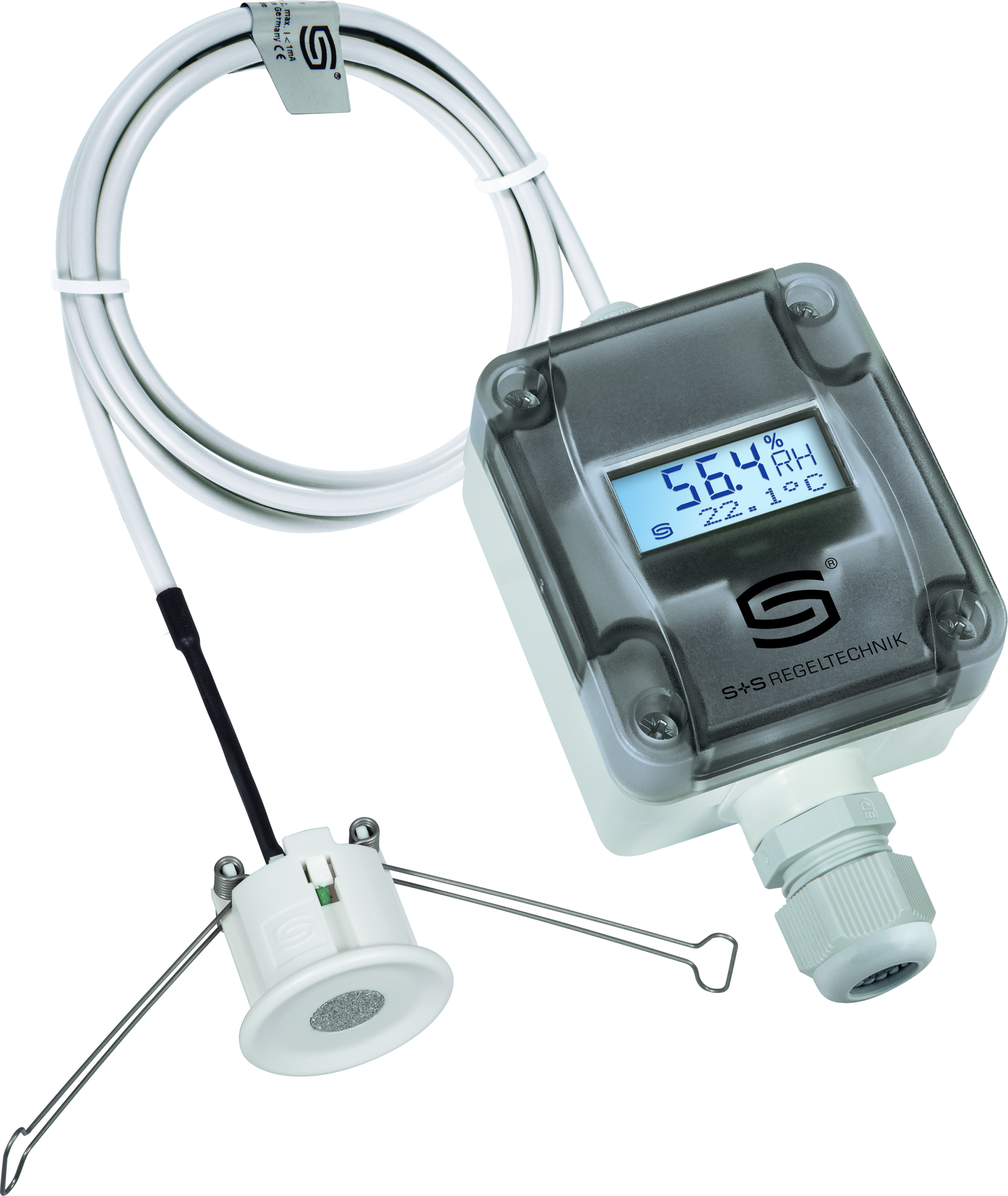 HYGRASGARD DFF-I LCD, mit geöffneter Abdeckung, mit Metall-Sinterfilter - S+S Regeltechnik