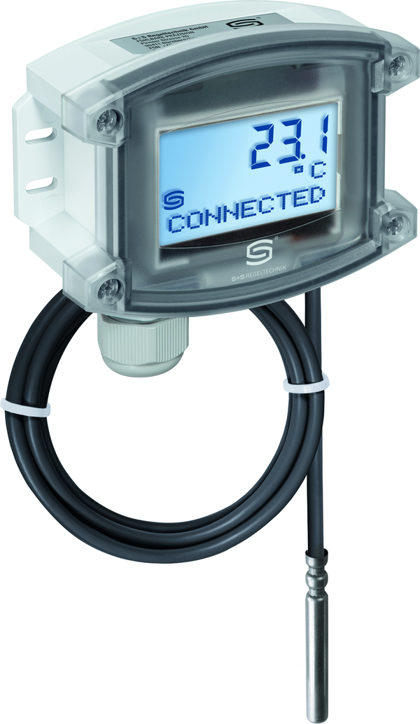 WIRELESS Hülsenfühler mit Temperaturmessumformer THERMASGARD HFTM-wModbus LCD, mit LCD-Anzeige - S+S Regeltechnik
