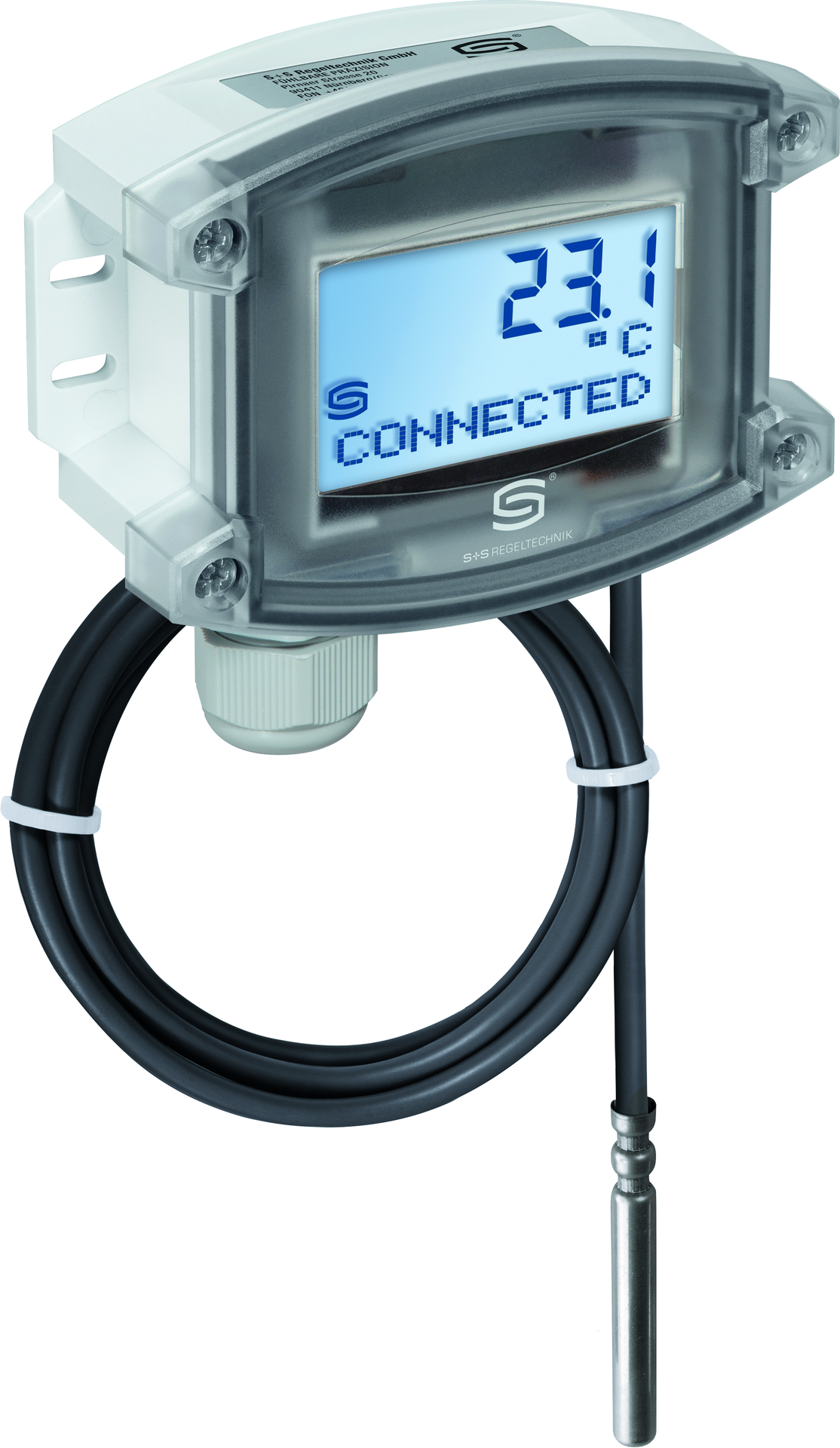 WIRELESS Hülsenfühler mit Temperaturmessumformer THERMASGARD HFTM-wModbus LCD, mit LCD-Anzeige - S+S Regeltechnik