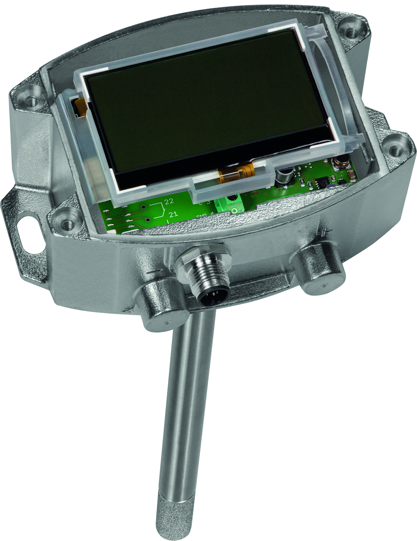 HYGRASGARD KFTF-20-U VAQ LCD, mit geöffneter Abdeckung, mit Metall-Sinterfilter - S+S Regeltechnik