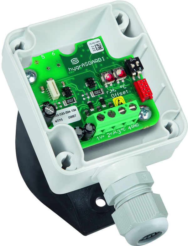 HYGRASGARD KFTF-U Ni1000, mit geöffneter Abdeckung, mit Sinterfilter - S+S Regeltechnik