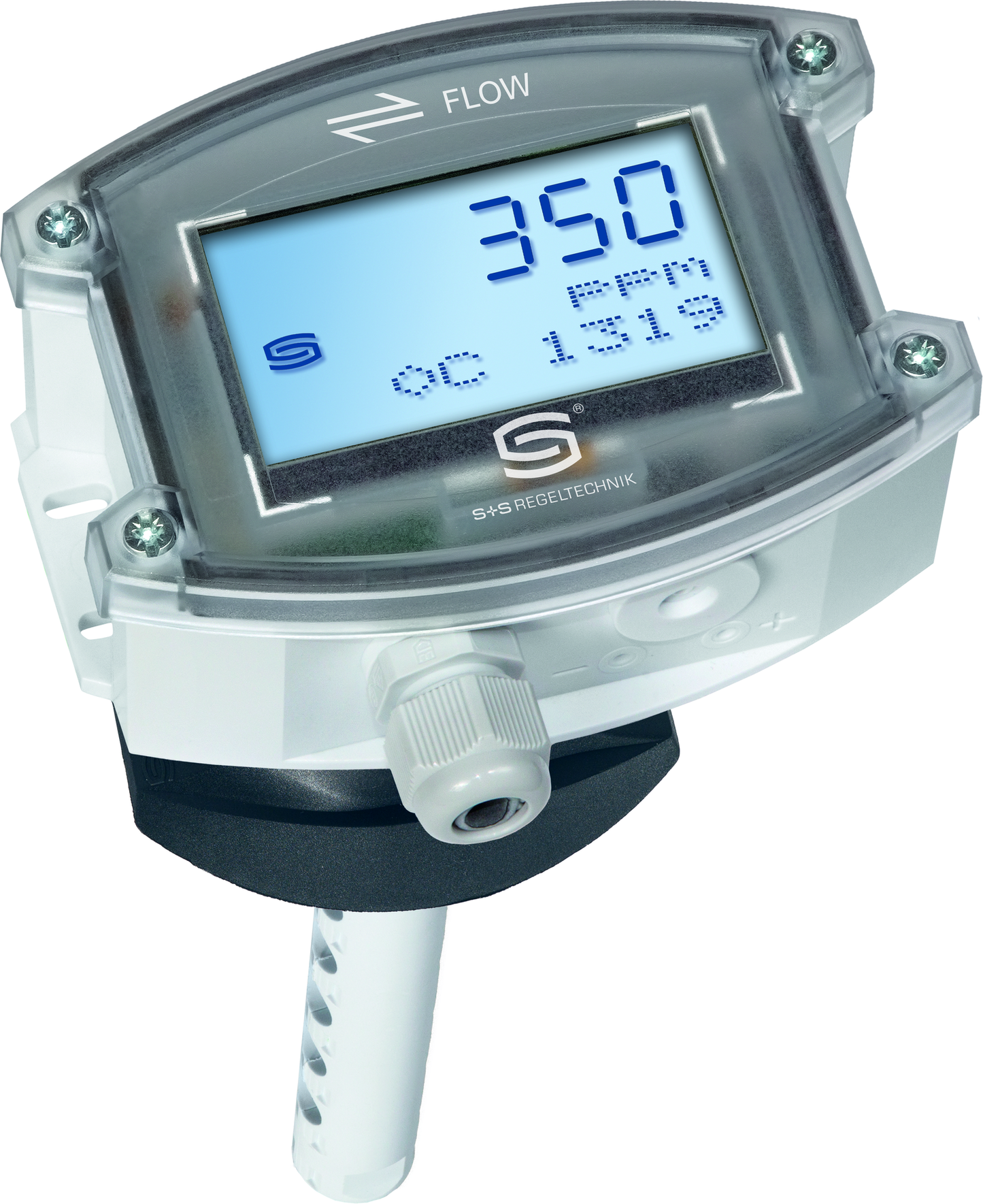 AERASGARD KFTM-CO2-W LCD, mit geöffneter Abdeckung, mit Metall-Sinterfilter - S+S Regeltechnik