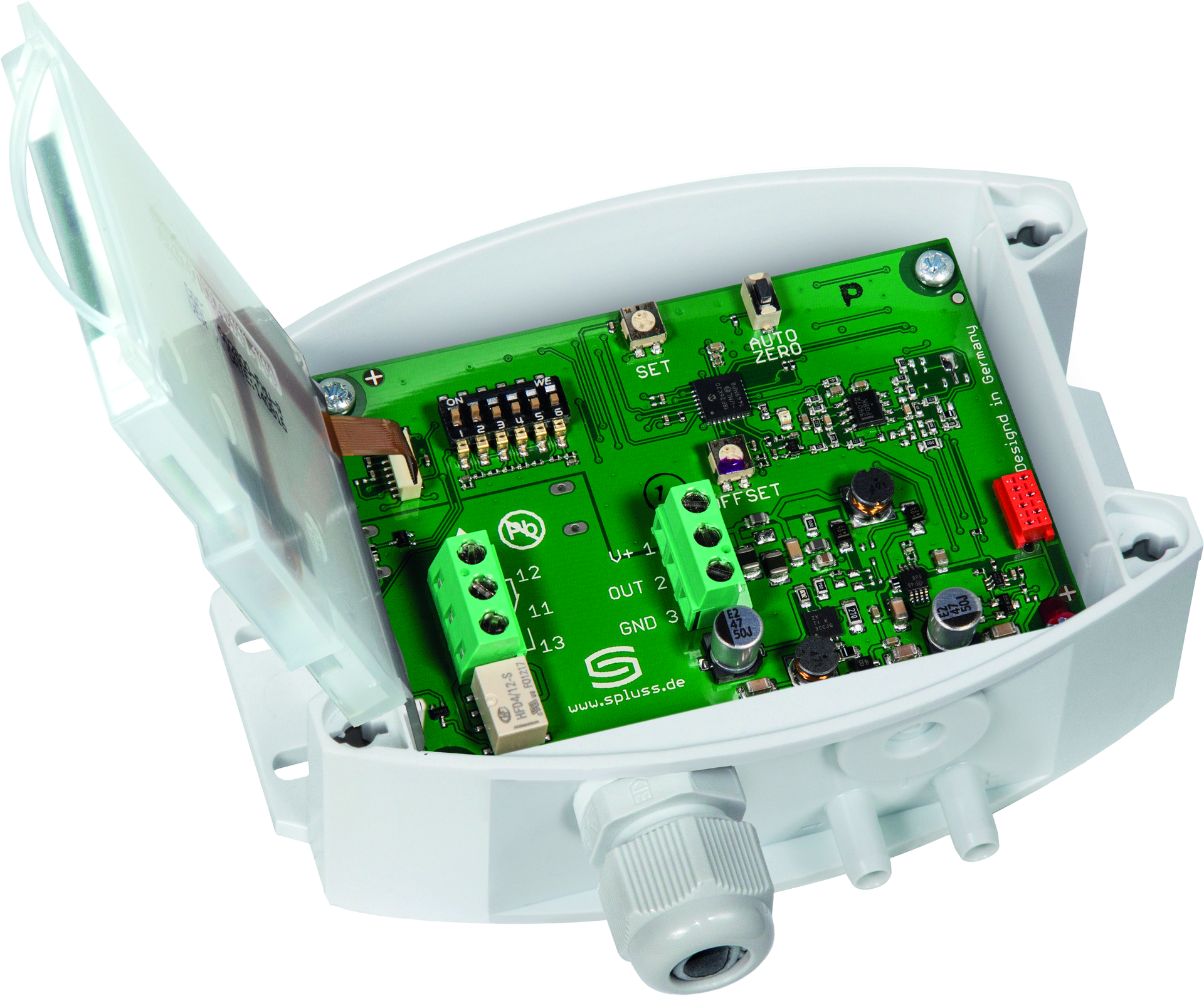 PREMASREG 7111-UW LCD, mit geöffneter Abdeckung und LCD-Anzeige - S+S Regeltechnik
