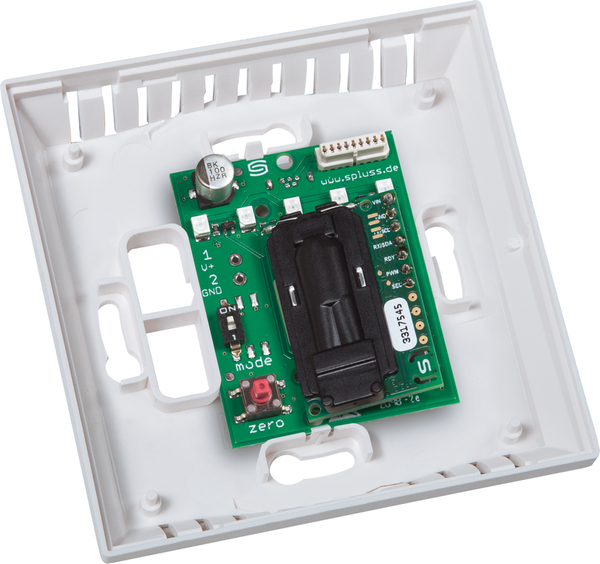Geöffneter CO₂-Sensor mit Anschlussklemmen