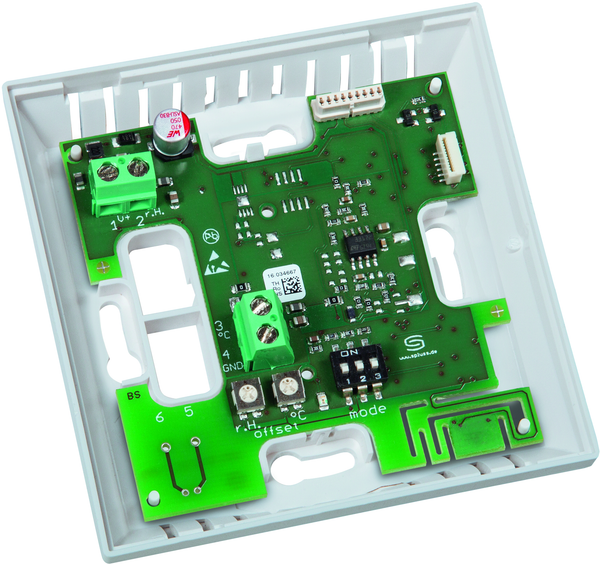 HYGRASGARD RFTF-U Ni1000, mit geöffneter Abdeckung und sichtbarer Platine, mit Sinterfilter - S+S Regeltechnik