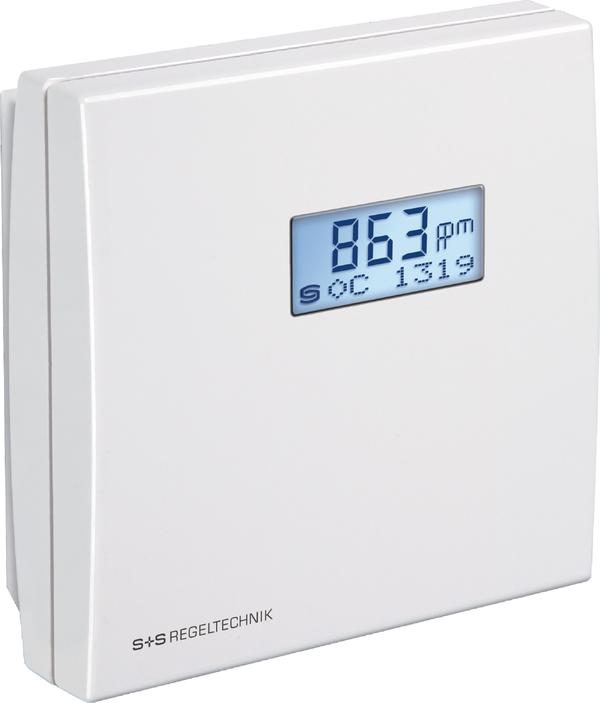 Raumfühler für Feuchte, Temperatur, Luftgüte und CO2 AERASGARD RFTM-CO2-W LCD, mit LCD-Anzeige, mit Metall-Sinterfilter - S+S Regeltechnik