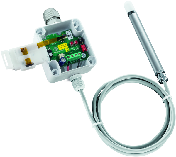 HYGRASGARD RPFTF-I LCD, mit geöffneter Abdeckung und LCD-Anzeige, mit Kunststoff-Sinterfilter - S+S Regeltechnik