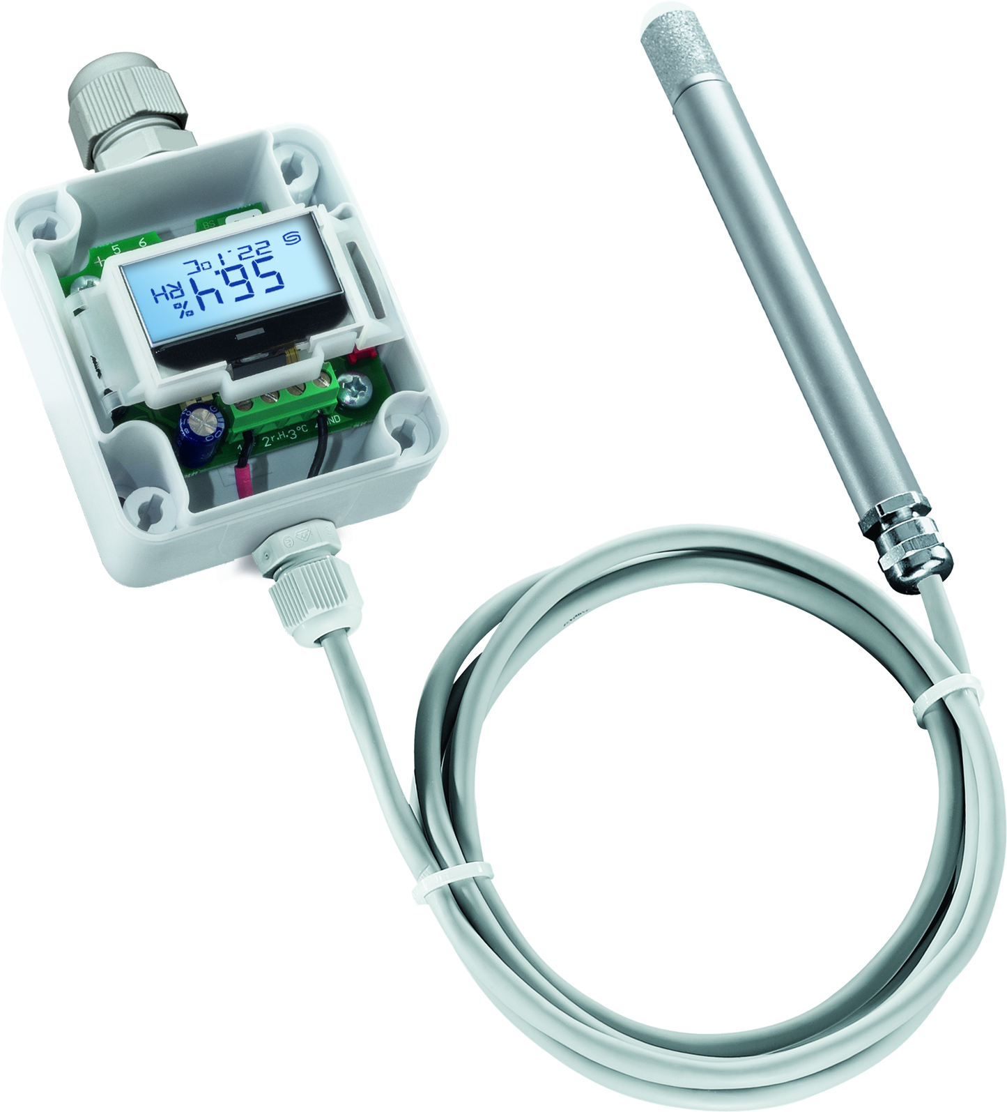 HYGRASGARD RPFTF-I LCD, mit geöffneter Abdeckung, mit Metall-Sinterfilter - S+S Regeltechnik