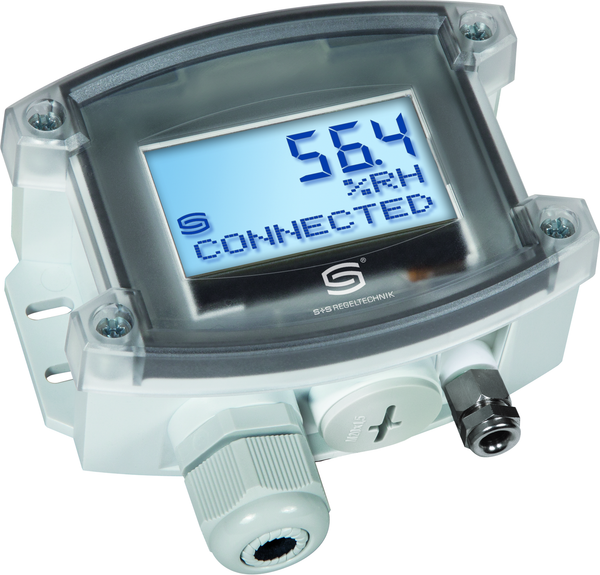 HYGRASGARD RPFTF-20-wModbus LCD, mit geöffneter Abdeckung, mit Metall-Sinterfilter - S+S Regeltechnik