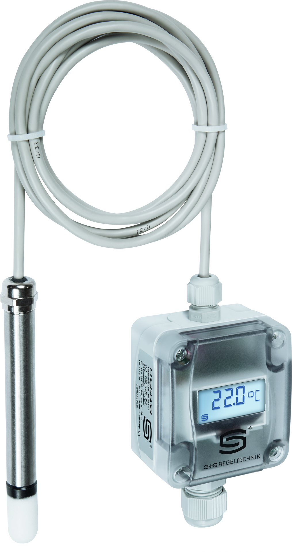 Raumpendeltemperaturmessumformer THERMASGARD RPTM1-U LCD, mit LCD-Anzeige - S+S Regeltechnik