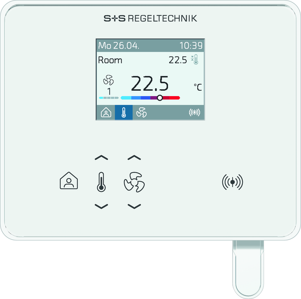 RYMASKON® RYM 1461C-RH-WMOD room controller displaying temperature settings and control options.