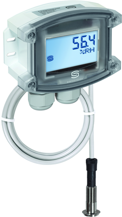Vitrinen-Feuchte- und Temperaturfühler HYGRASGARD VFTF-Modbus-T3 LCD, mit LCD-Anzeige, mit Metall-Sinterfilter - S+S Regeltechnik